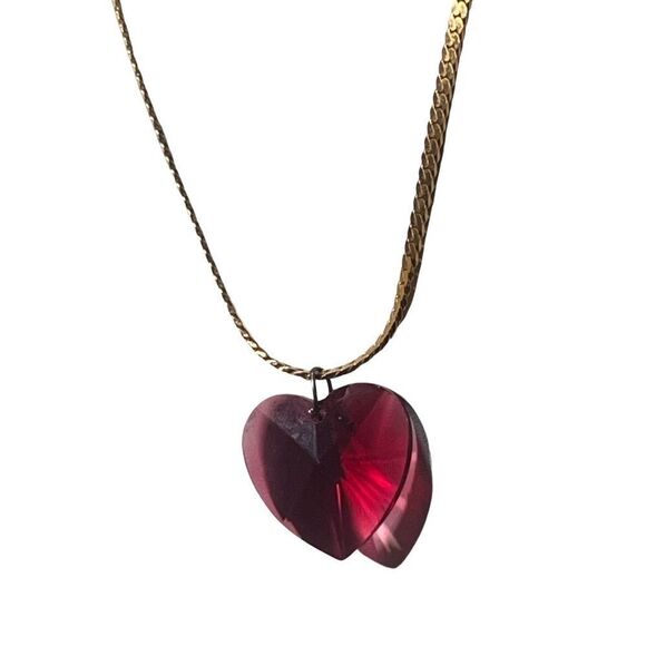 Swarovski 3D Ruby Red  Large Heart Pendant Necklace Gold Plated Women’s - Picture 3 of 8